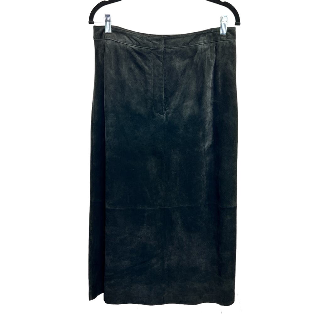 Vintage Lord‎ & Taylor Suede Leather Skirt Black 10 Midi Straight Quiet Luxury